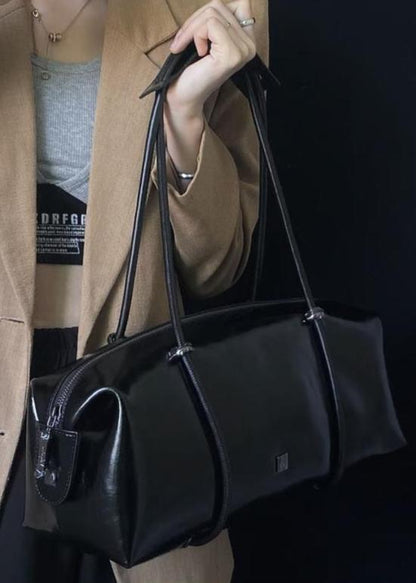 Large Shoulder Tote Bag Durable Black Leather