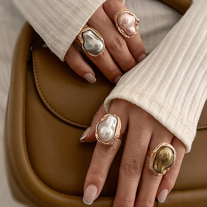 Baroque-Inspired Irregular Pearl Open Ring Elegant Geometric Jewelry