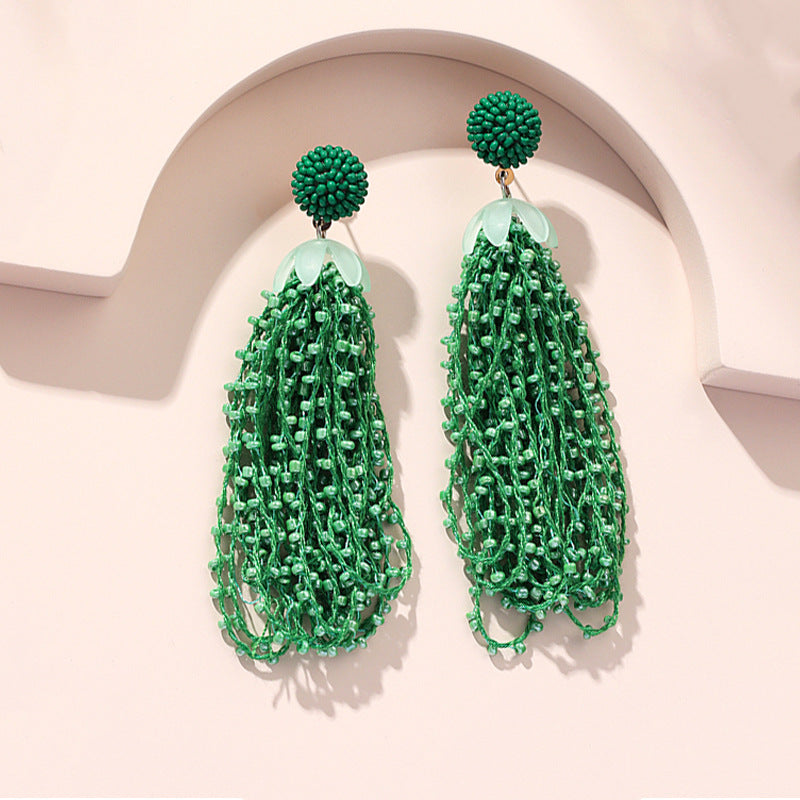 Long Beaded Fringed Earrings Women'S Vintage Bohemian Earrings