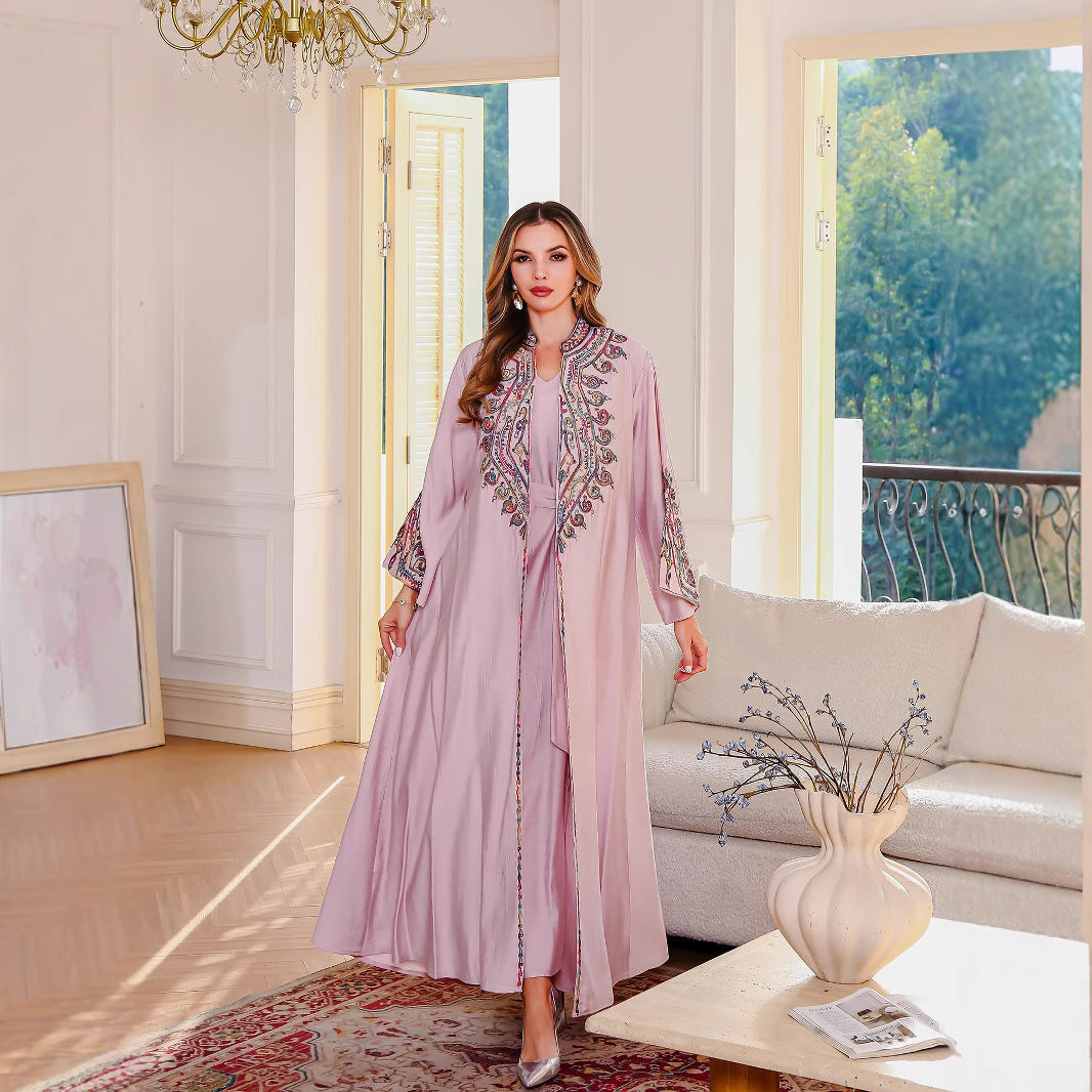 Muslim Embroidered Abaya Dress Two-Piece Evening Wear