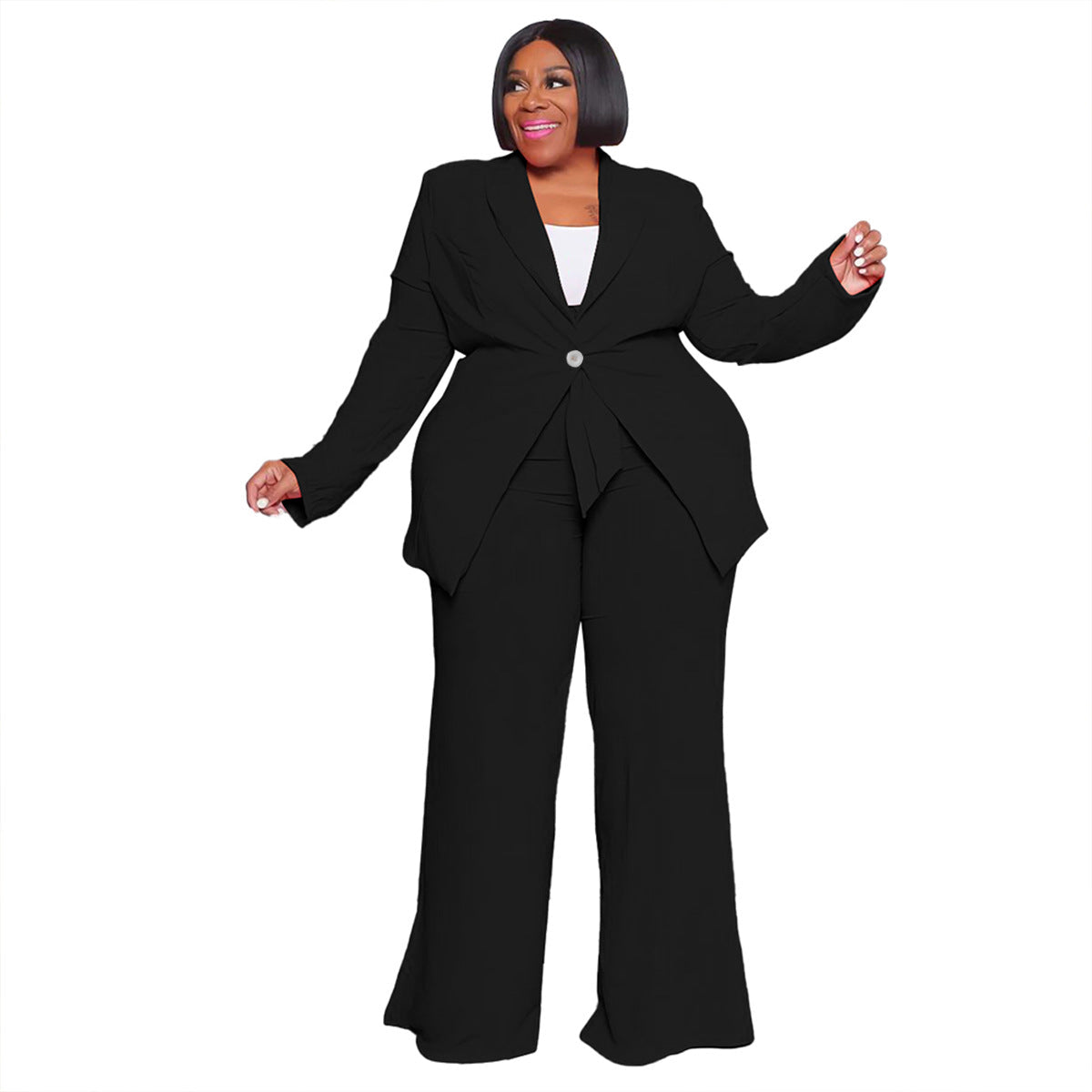Plus Size Women'S Casual Long Sleeve Top And Pants Set