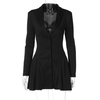 Elegant Deep V Neck Blazer Style Short Dress