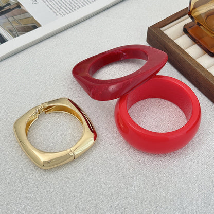 Trendy Geometric Resin Bracelets With Polished Metal Accents