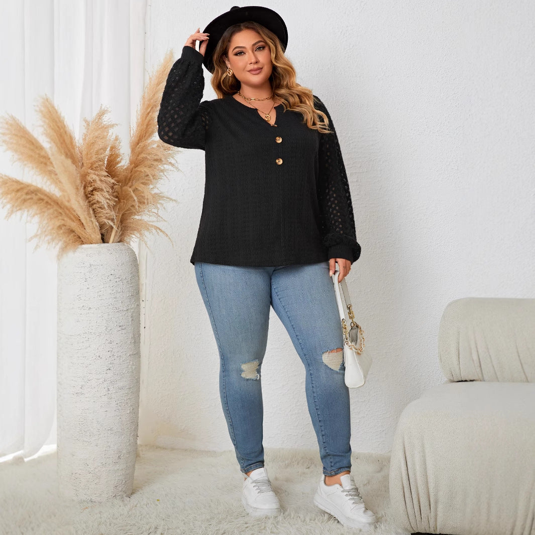 Plus Size Lace-Trim Knit Sweater with Buttons