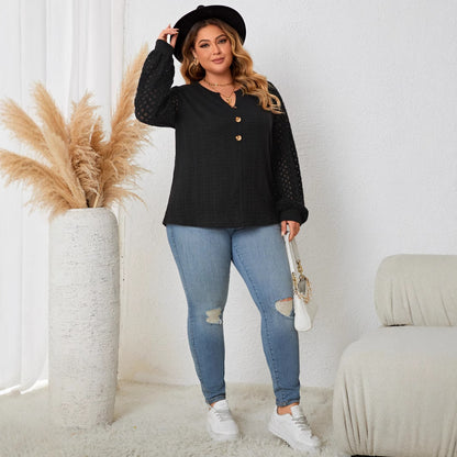 Plus Size Lace-Trim Knit Sweater with Buttons