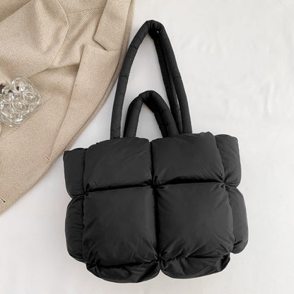 Simple Puffer Tote Bag Solid Color Soft Handbag