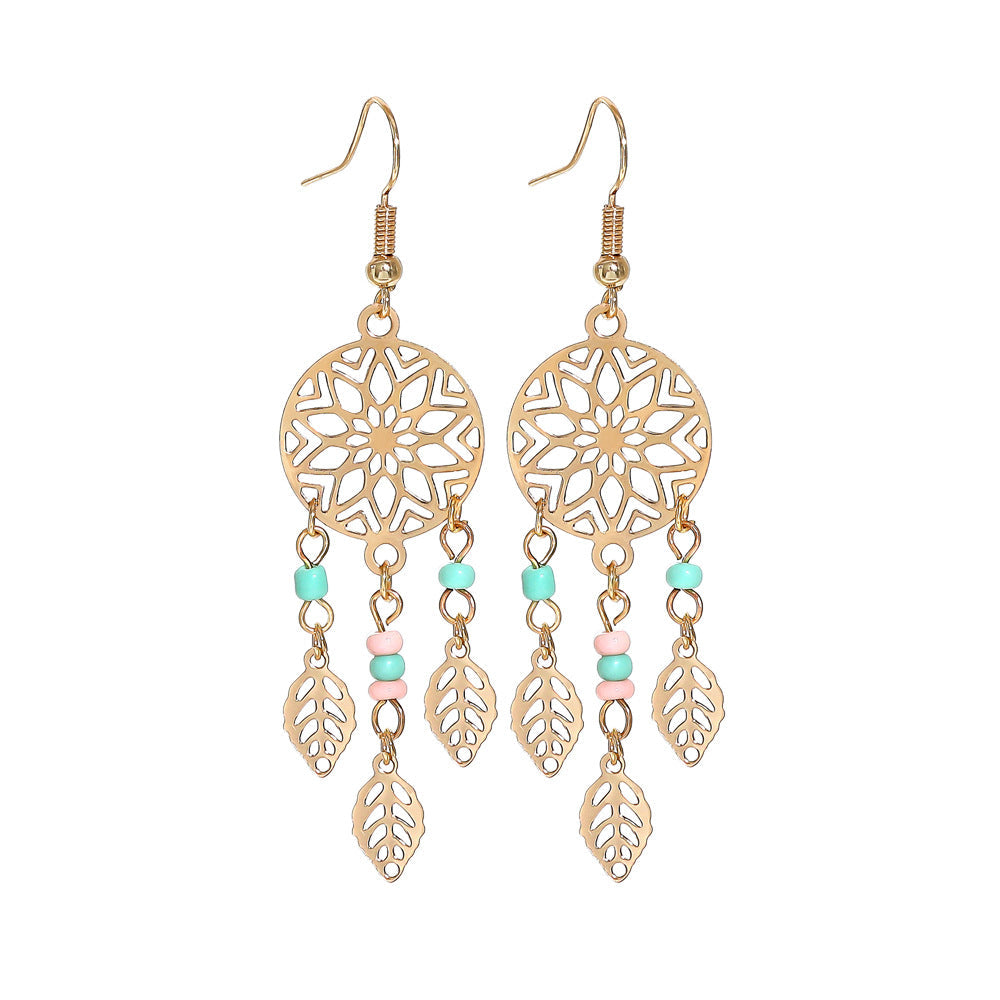 Vintage Geometric Leaf Beaded Earrings Set Fashionable Accessories