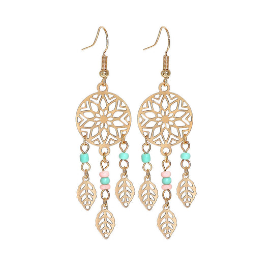 Vintage Geometric Leaf Beaded Earrings Set Fashionable Accessories