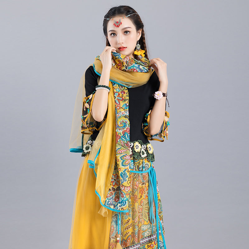 Summer New Ethnic Style Retro Printed Mesh Tassel Versatile Scarf Multi Functional Shawl