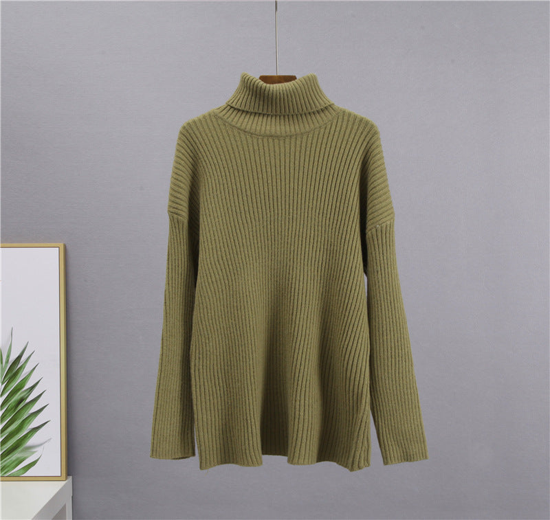 Ribbed Knit Turtleneck Sweater Midi Skirt Set