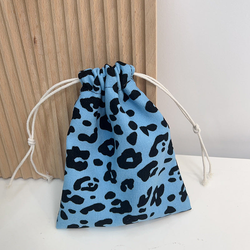 Mini Drawstring Corduroy Canvas Bag Portable Floral Storage Pouch