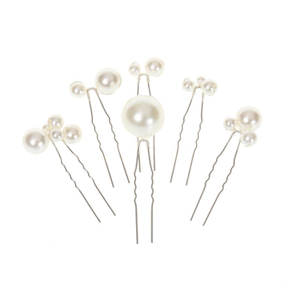 Bridal Wedding Hair Pins Set of 6 Pearl U-Shaped Hair Accessories