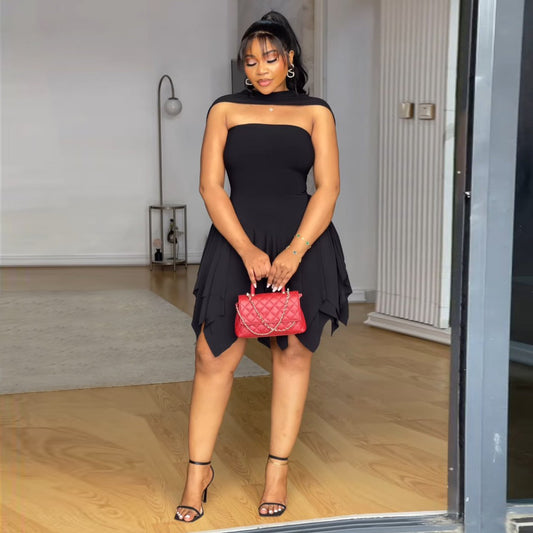Strapless Ruffled Bodycon Mini Dress For Street Style