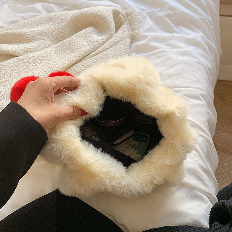 Trendy Plush Cherry Tote Bag Soft Handheld Shoulder Bag