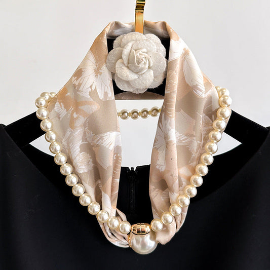 Elegant Magnetic Clasp Pearl Necklace Scarf