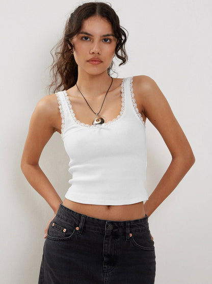Stylish Lace Trim Knitted Crop Top