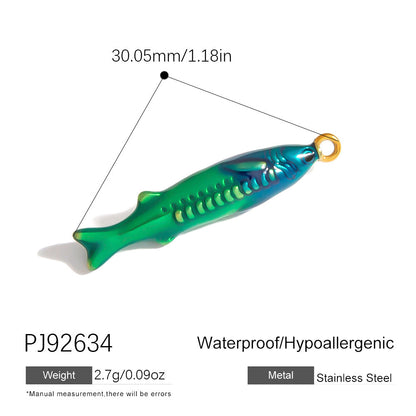 Colorful Oil-Drop Fish Heart Pendant Steel DIY Jewelry Accessories