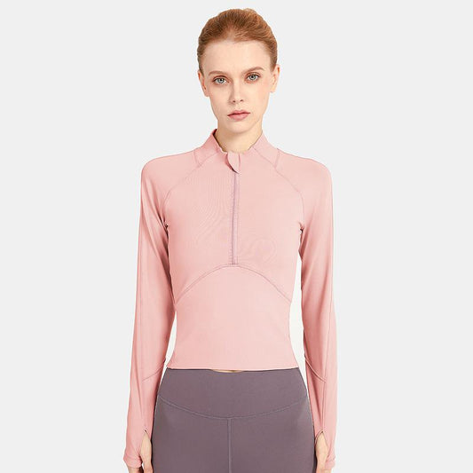 Fitness Yoga Wear Women'S Stand-Up Collar Zipper Slim Long Sleeve Outdoor Running Breathable Quick-Drying Sports Yoga Top