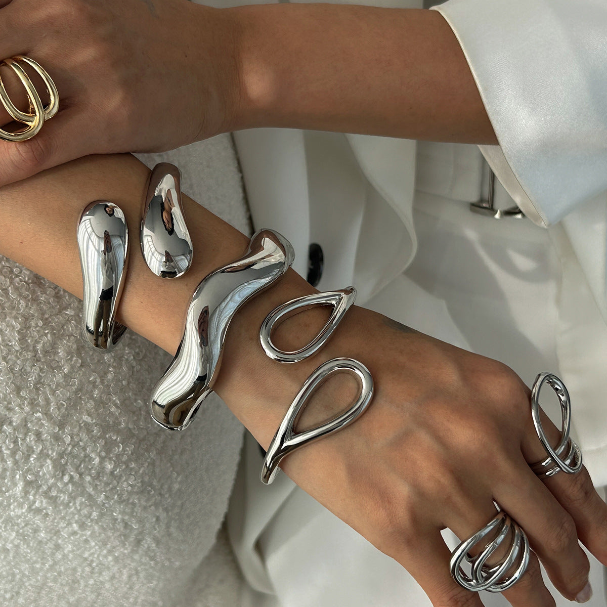 Irregular Smooth Alloy Cuff Bracelet Trendy Wave Open Design