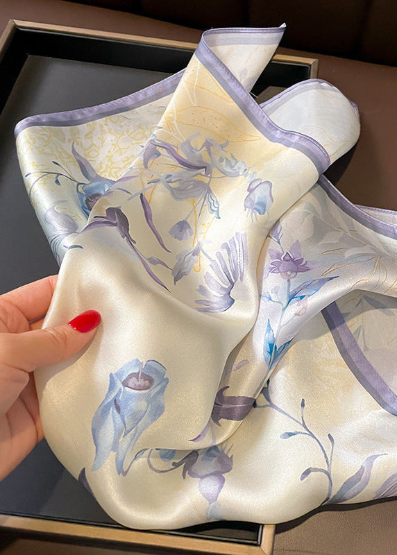 Satin Square Scarf with Lavender Bloom Print