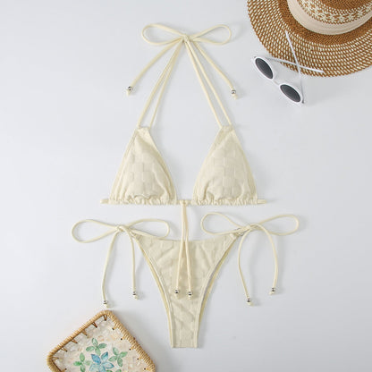 2PCS Solid Color String Tie Bikini Swimwear