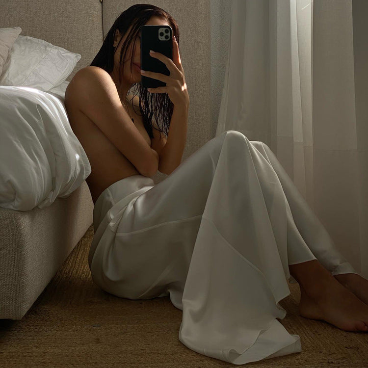 Elegant Satin Long Maxi Skirt With Side Slit