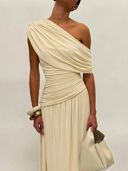 Trendy Off-Shoulder Ruched Dress Elegant Maxi Dress