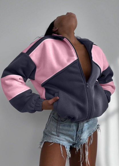 Contrast Panel Zipper Jacket Soft Durable Fabric