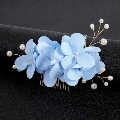Bridal Red Flower Fabric Pearl Hair Comb Wedding Accessory