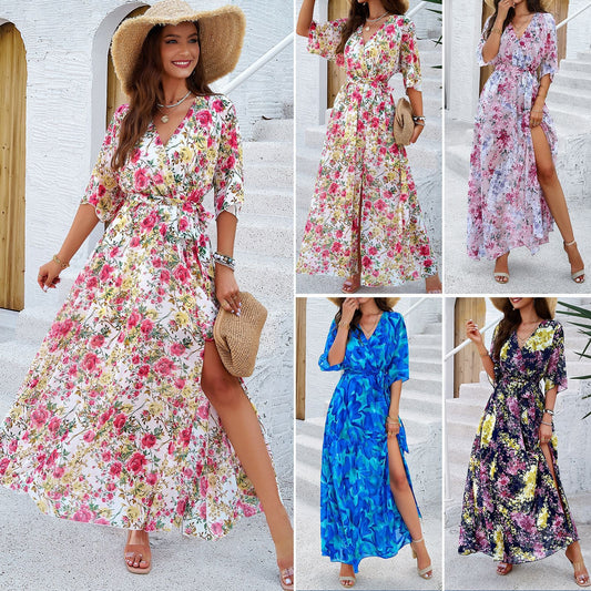 Elegant Floral Print A-Line Dress For Women