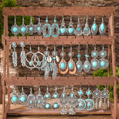 Bohemian Style Turquoise Earrings Set Oval Tassel Dangle Jewelry