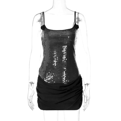 Fashionable Sequin Sleeveless Bodycon Dress with Mesh Details