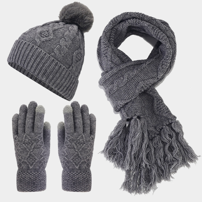Winter Cable Knit Thermal Scarf Hat Gloves Sets