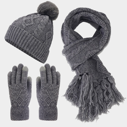 Winter Cable Knit Thermal Scarf Hat Gloves Sets