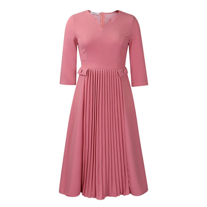 Elegant Solid Color Pleated Maxi Dress For Women