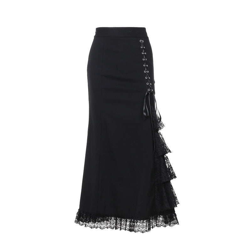 Flared Hem Black Midi Skirt Sexy A-Line Dress