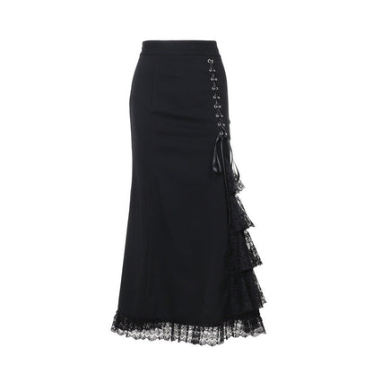 Flared Hem Black Midi Skirt Sexy A-Line Dress
