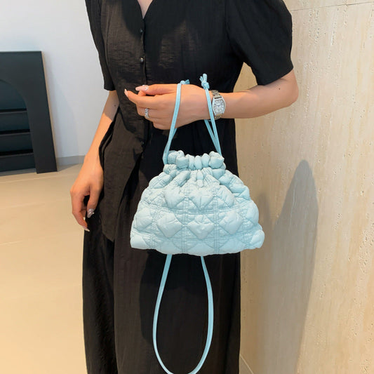 Ruffle Drawstring Bucket Bag Stylish Nylon Tote Bag