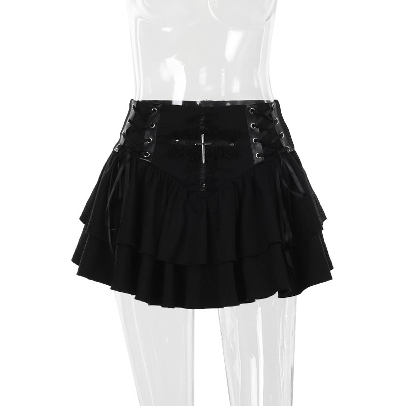 Summer Mini Skirt with Cross Pattern - Polyester Blend Casual Style