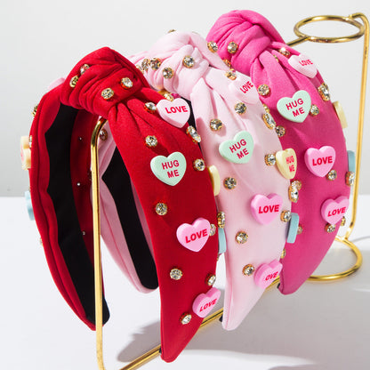 Diamond-Encrusted Resin Heart Letter Hairband Sweet Simple Hair Accessory