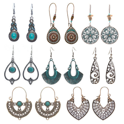 Bohemian Turquoise Earrings Vintage Style Geometric Alloy Earrings