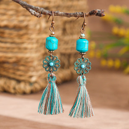 Vintage Leaf Pendant Earrings Hollow Floral Design Alloy Tassel Earrings