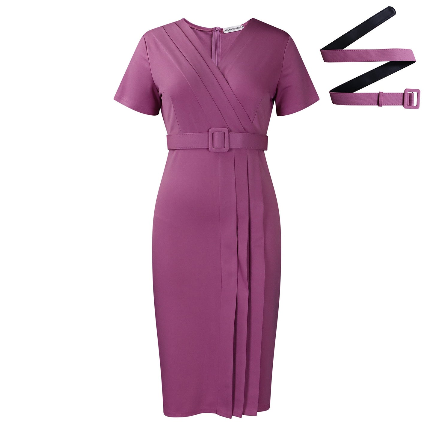 Elegant V-Neck Midi Pencil Dress With Belt