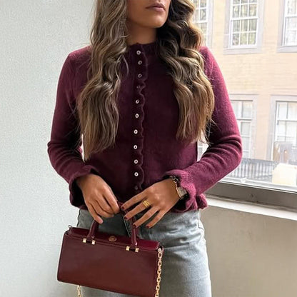 Casual Solid Knit Button Cardigan Sweater for Women