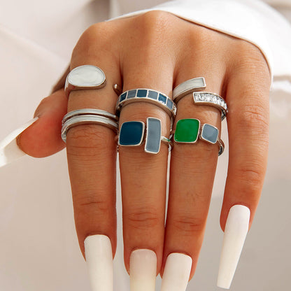 Heart Gemstone Ring Geometric Alloy Ring Set