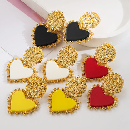 Vintage Heart Shaped Earrings Alloy Resin Pendant Jewelry