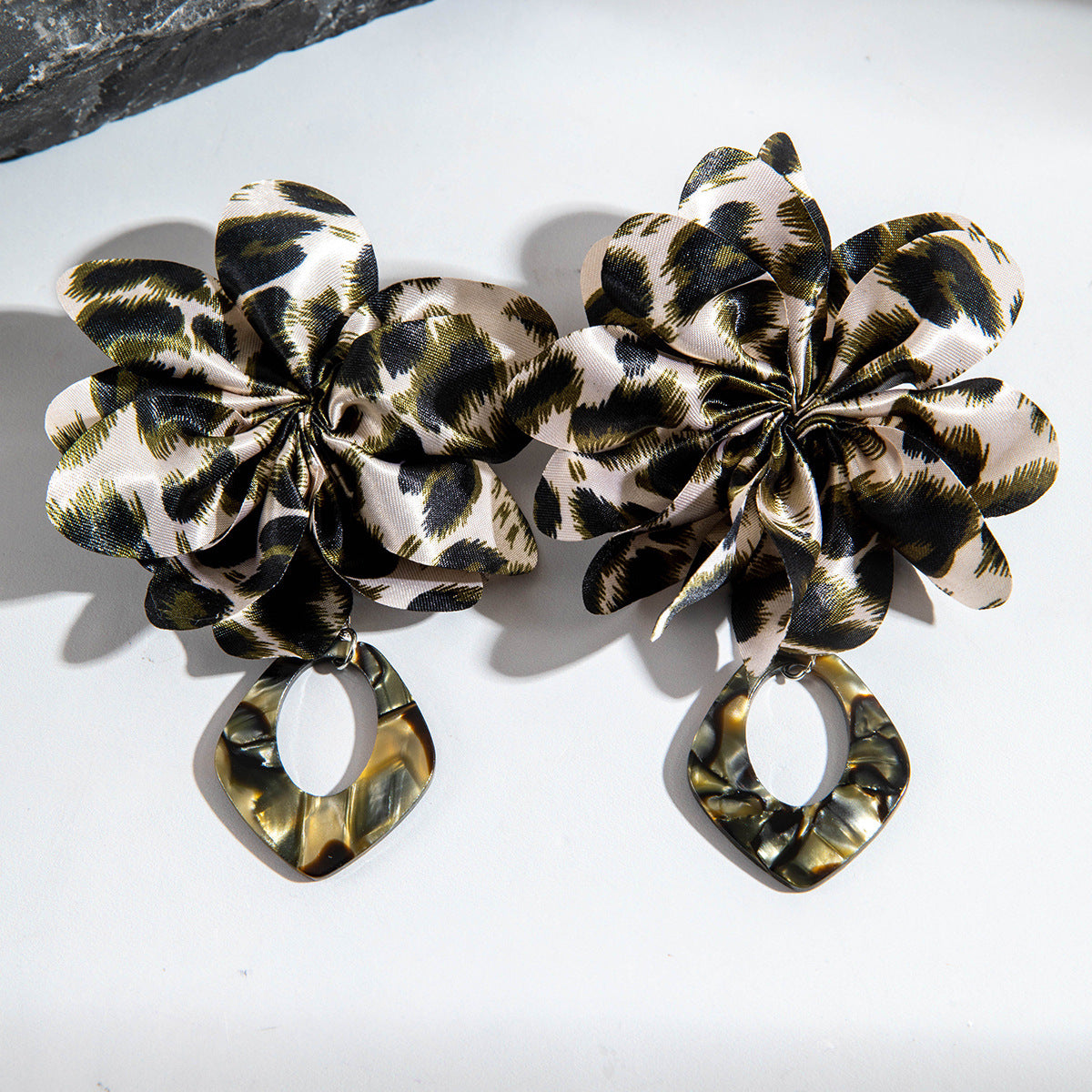 Geometric Leopard Print Resin Drop Earrings For Women