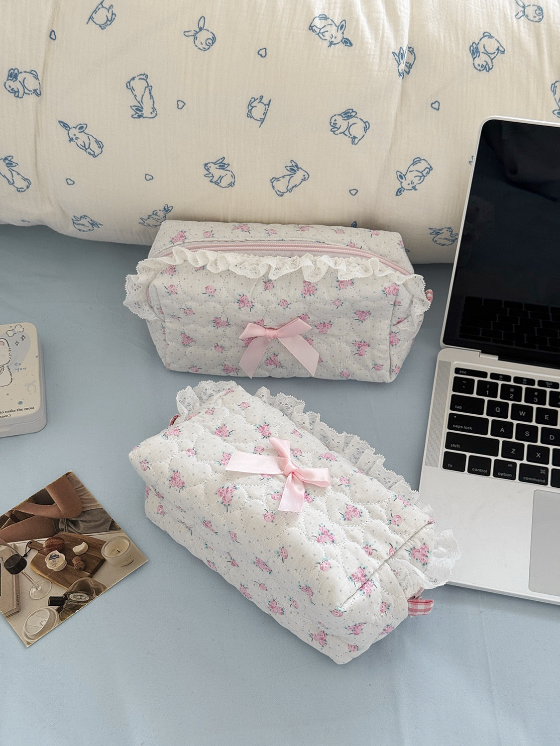 Pink Rose Sweetheart Storage Bag Floral Lace High-Capacity Bag
