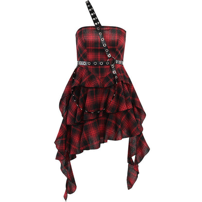 Trendy Plaid Midi Dress Stylish Strapless Dress