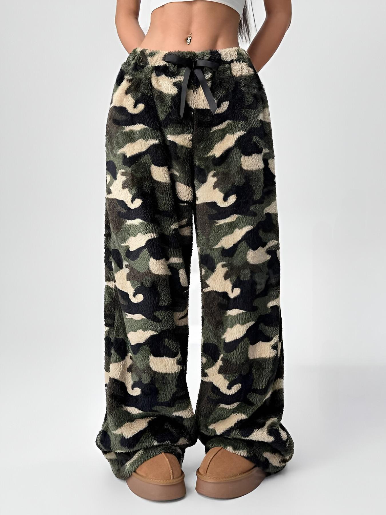 Casual Leopard Print Elastic Waist Wide Leg Pants